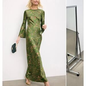 Veronica Beard Green Silk Maxi Dress SIZE 4 Floral Cocktail Gown Designer $700